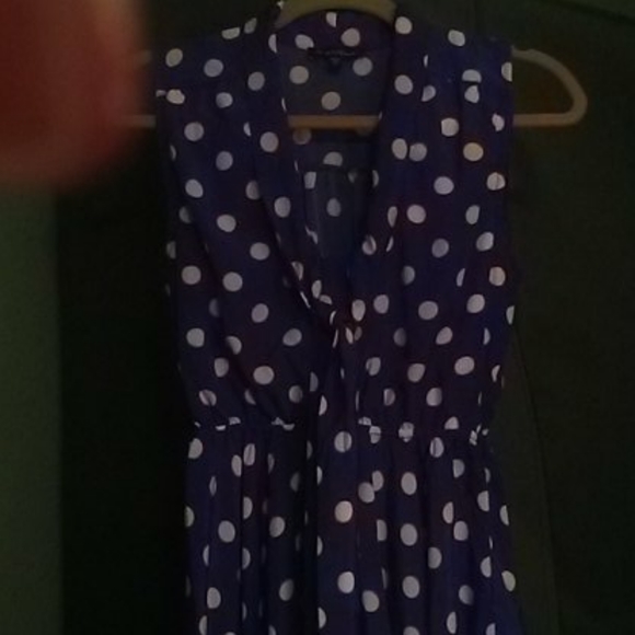 Blue flare dress with white polka dots - Picture 3 of 4
